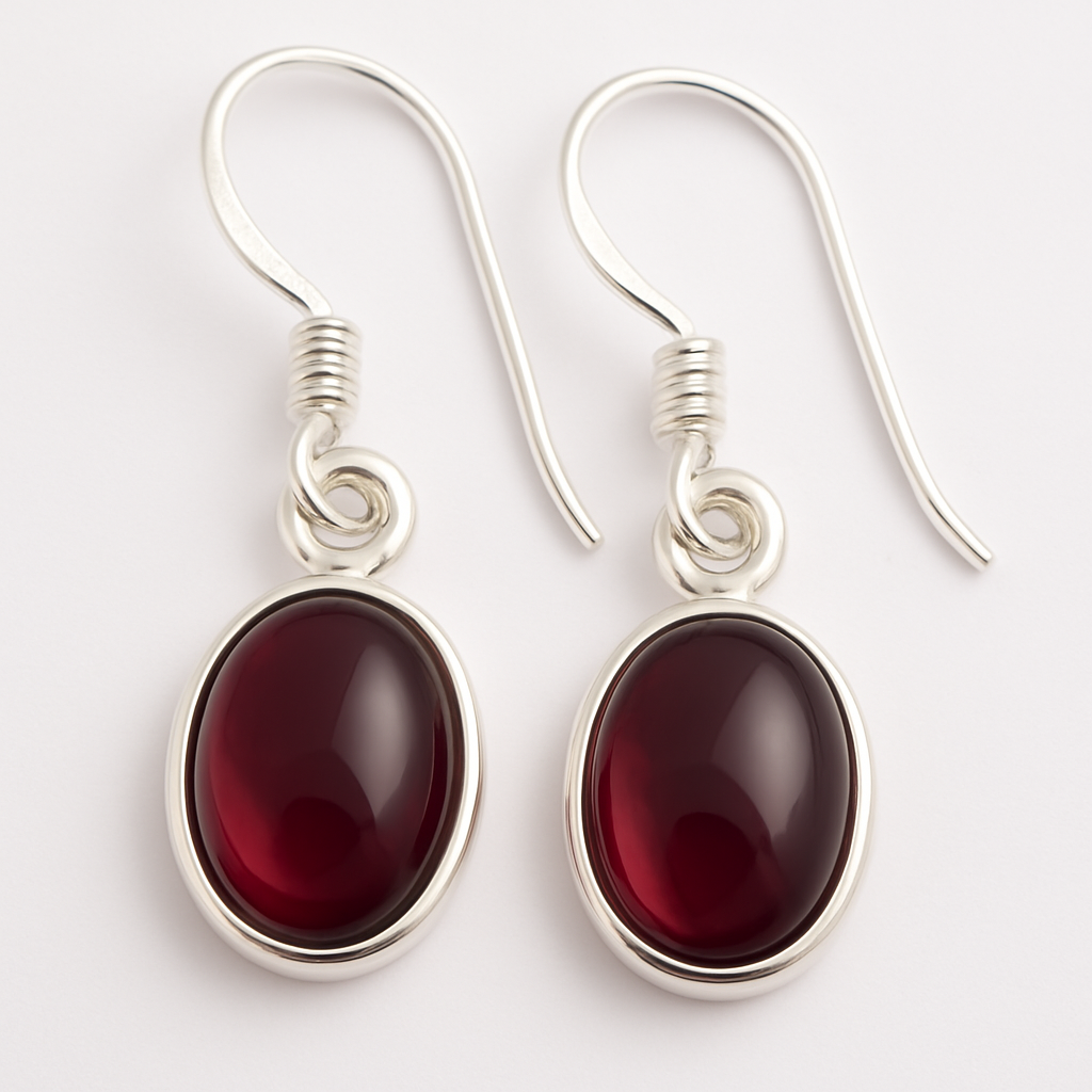 Oval Minimalist Red Garnet Earrings, Red garnet Earrings 925 Sterling Silver, Red Wine Color Gemstones, Capricorn, Australia