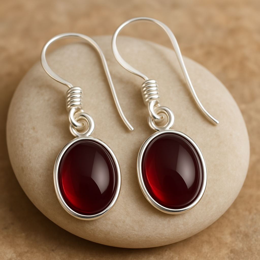 Oval Minimalist Red Garnet Earrings, Red garnet Earrings 925 Sterling Silver, Red Wine Color Gemstones, Capricorn, Australia