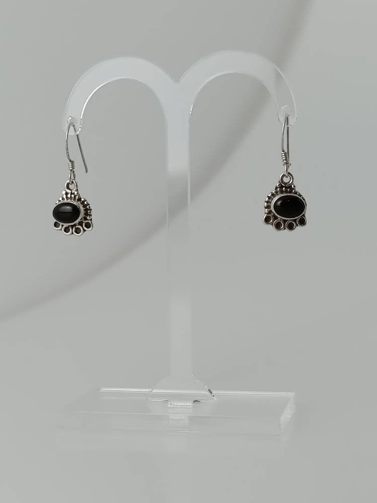 Black Onyx Earrings, black earrings, Boho black onyx earrings, black onyx silver earrings, bohemian silver earrings, minimalist, Australia, Zorbajewellers