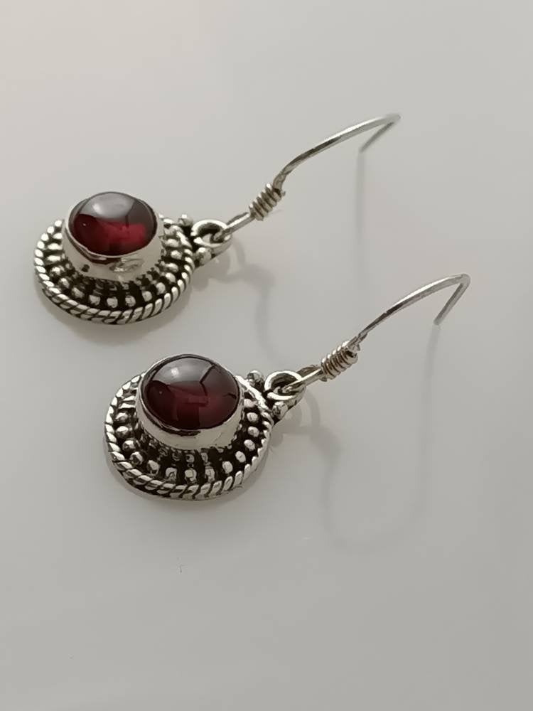Oxidised Round Red Garnet earrings, Sterling Silver, Round beads red garnet earrings silver, Blood Red Gems, Capricorn Birthstone, Australia, Zorbajewellers