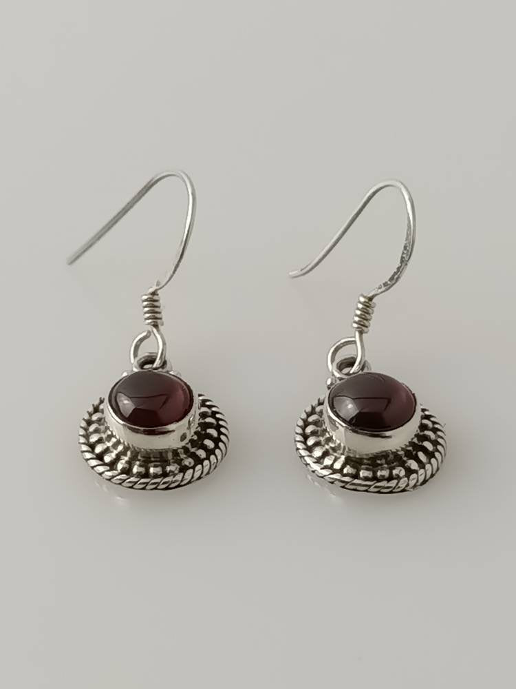 Oxidised Round Red Garnet earrings, Sterling Silver, Round beads red garnet earrings silver, Blood Red Gems, Capricorn Birthstone, Australia, Zorbajewellers
