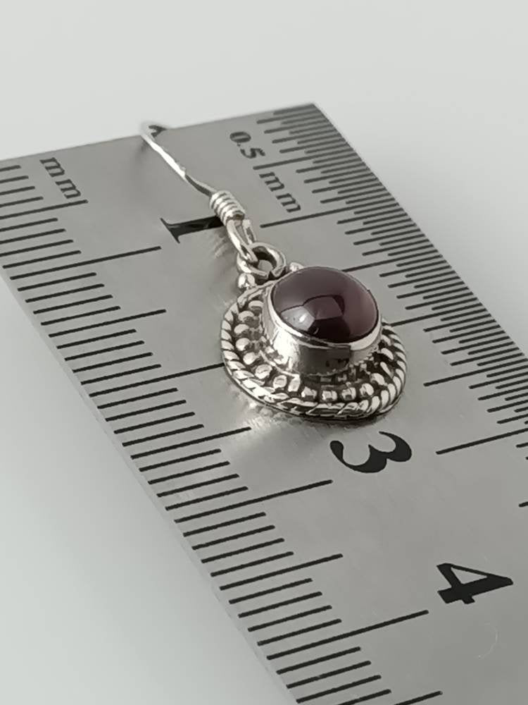 Oxidised Round Red Garnet earrings, Sterling Silver, Round beads red garnet earrings silver, Blood Red Gems, Capricorn Birthstone, Australia, Zorbajewellers