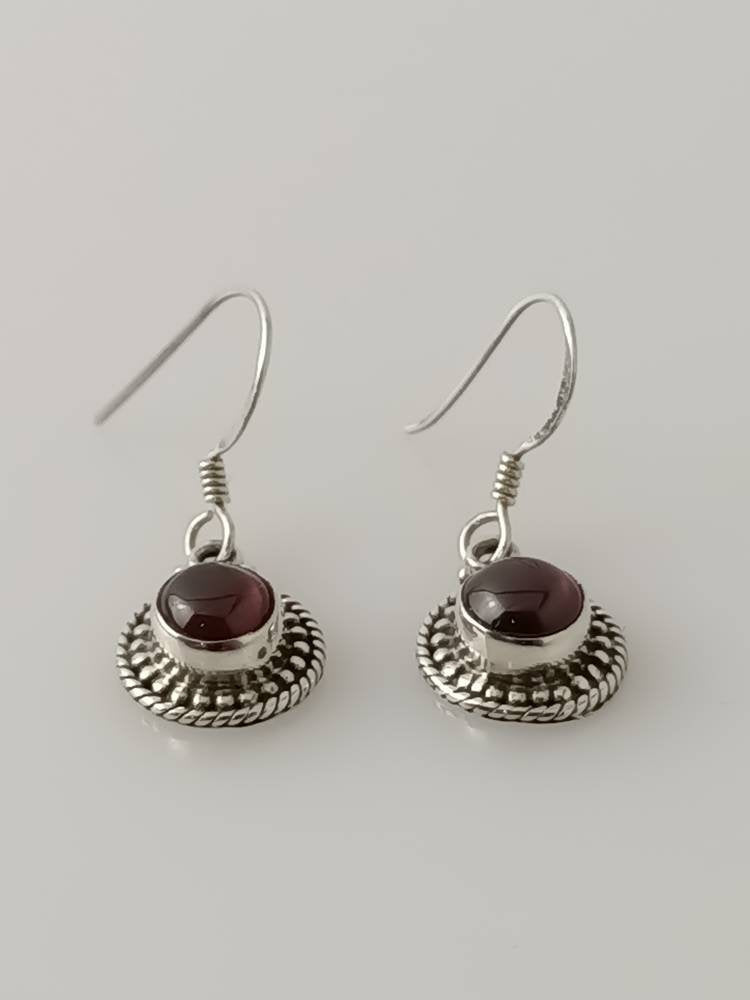 Oxidised Round Red Garnet earrings, Sterling Silver, Round beads red garnet earrings silver, Blood Red Gems, Capricorn Birthstone, Australia, Zorbajewellers