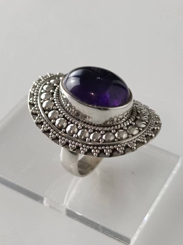 Bohemian amethyst ring, amethyst silver ring, big oval amethyst ring, oxidized amethyst ring, oxidized silver ring, purple ring, Australia, Zorbajewellers