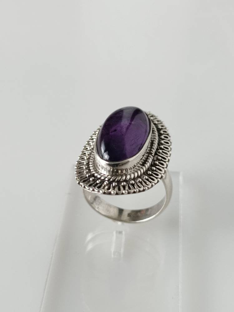 Bohemian amethyst ring, amethyst silver ring, big oval amethyst ring, oxidized amethyst ring, oxidized silver ring, purple ring, Australia, Zorbajewellers