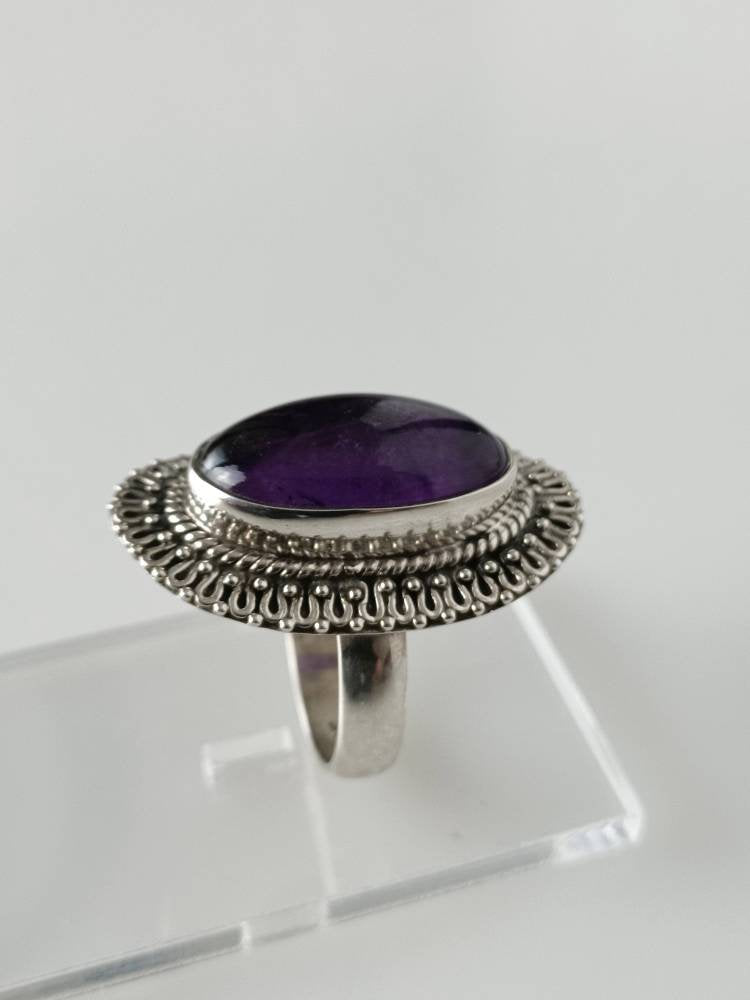 Bohemian amethyst ring, amethyst silver ring, big oval amethyst ring, oxidized amethyst ring, oxidized silver ring, purple ring, Australia, Zorbajewellers