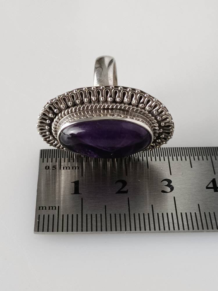 Bohemian amethyst ring, amethyst silver ring, big oval amethyst ring, oxidized amethyst ring, oxidized silver ring, purple ring, Australia, Zorbajewellers