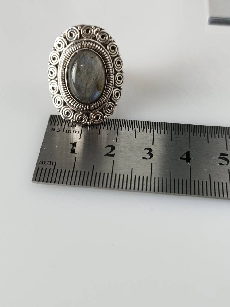 Bohemian labradorite ring, labradorite silver ring, big labradorite ring, oxidized labradorite ring, oxidized silver ring, boho, Australia, Zorbajewellers