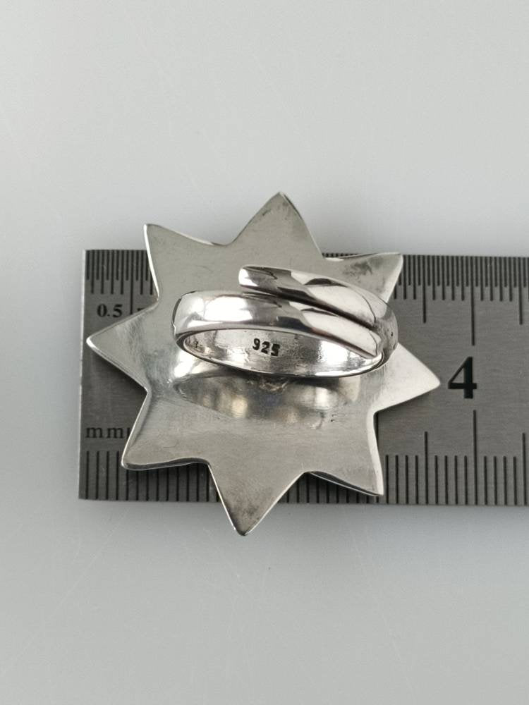 big oxidized silver ring, oxidized silver ring adjustable, star circle ring, antique style ring, star silver ring, bohemian ring, Australia, Zorbajewellers