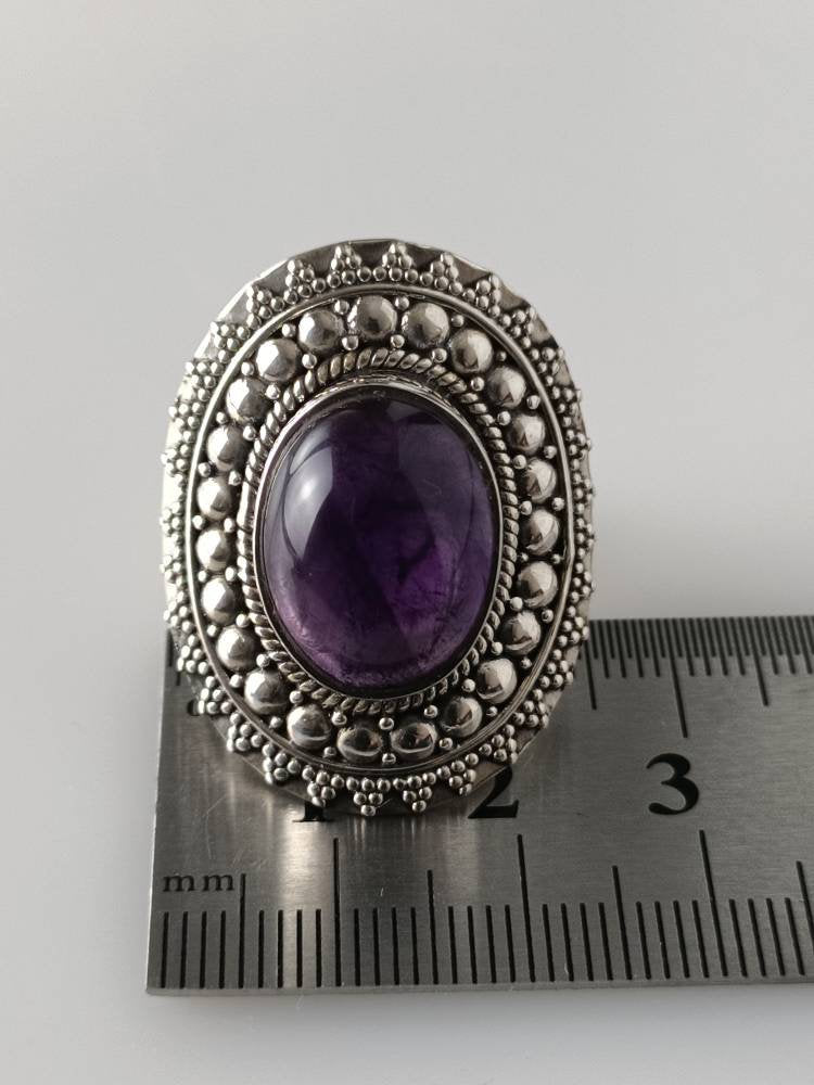 Bohemian amethyst ring, amethyst silver ring, big oval amethyst ring, oxidized amethyst ring, oxidized silver ring, purple ring, Australia, Zorbajewellers