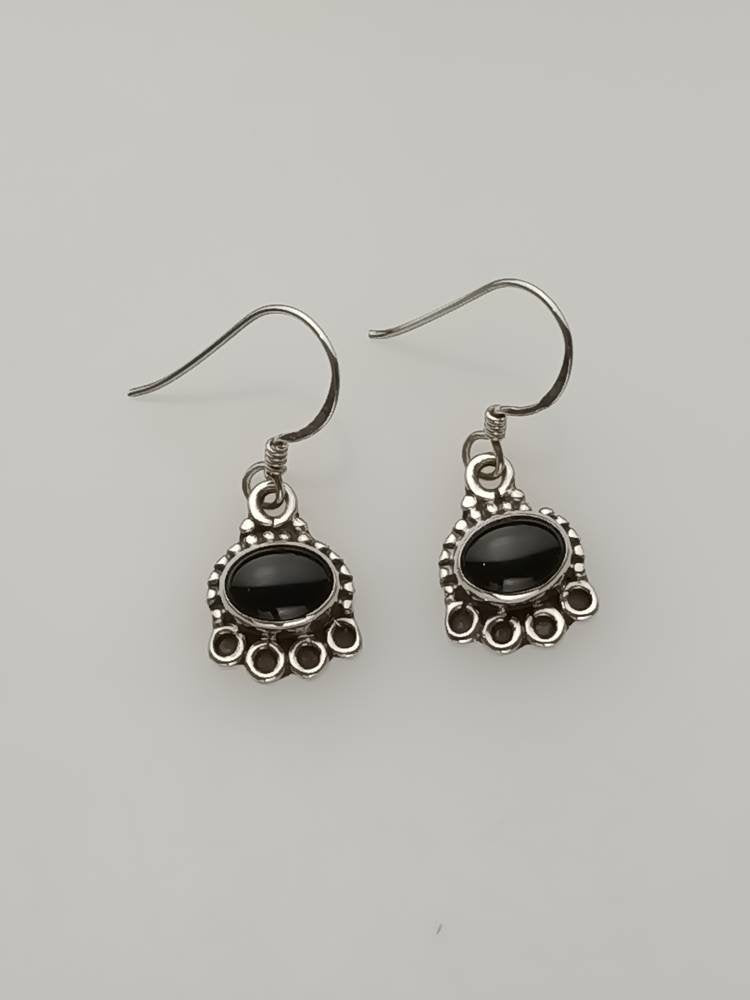 Black Onyx Earrings, black earrings, Boho black onyx earrings, black onyx silver earrings, bohemian silver earrings, minimalist, Australia, Zorbajewellers