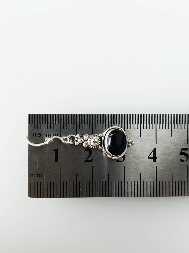 Bohemian textured pillar drop Black ONYX oval gemstones Solid 925 Sterling SILVER earrings, December Birthstone Leo Zodiac Gift, Australia, Zorbajewellers