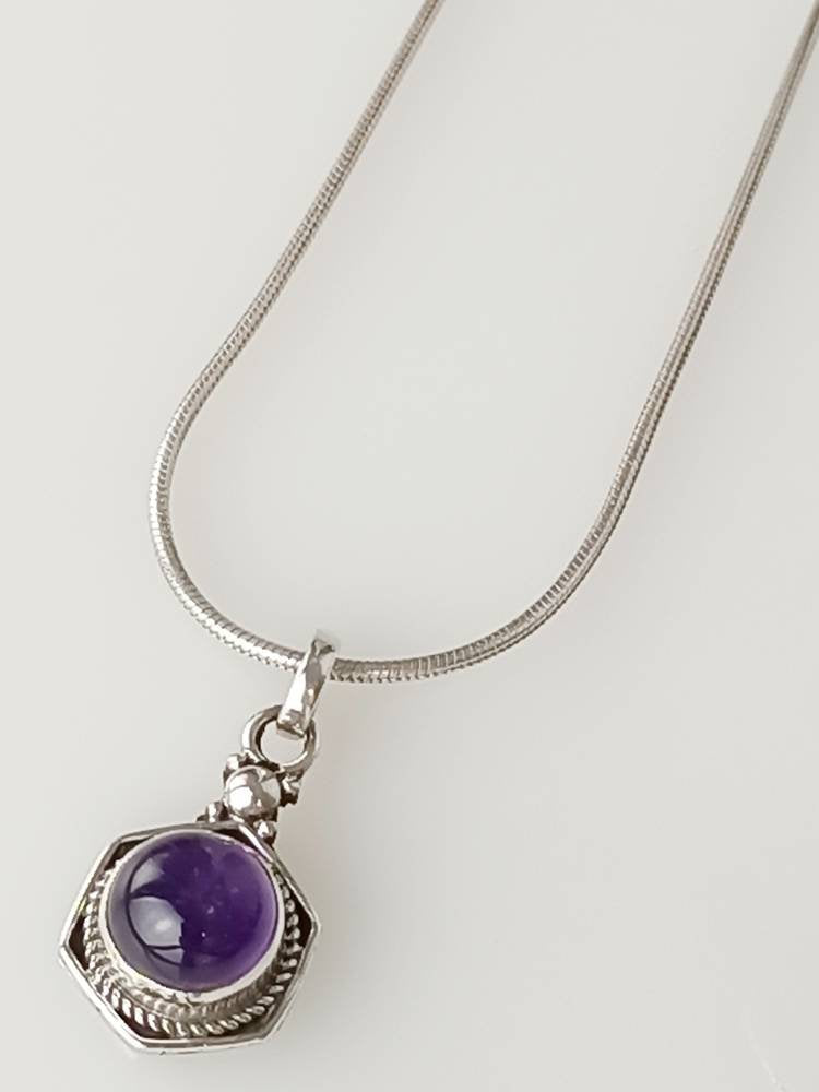 Bohemian Amethyst Gemstone Pendant, Purple Gem Solid 925 Sterling Silver Oxidized Pendant, Aquarius Zodiac, February Birthstone, Australia, Zorbajewellers