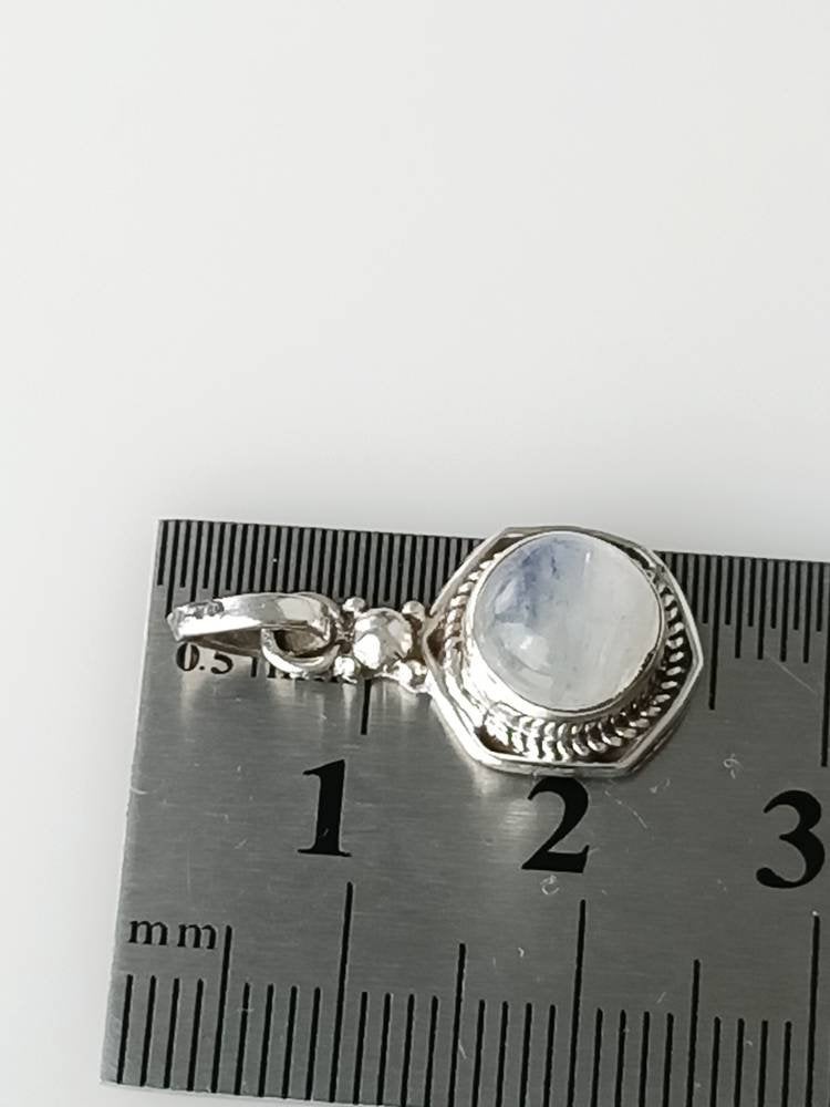 Hexagon Moonstone Silver Pendant, Minimalist Bohemian style moonstone sterling silver pendant, Cancer Zodiac June Birthstone Gift Australia, Zorbajewellers