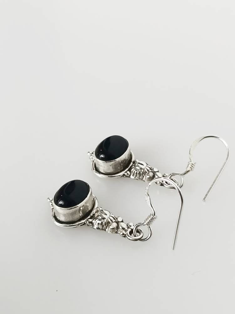 Bohemian textured pillar drop Black ONYX oval gemstones Solid 925 Sterling SILVER earrings, December Birthstone Leo Zodiac Gift, Australia, Zorbajewellers