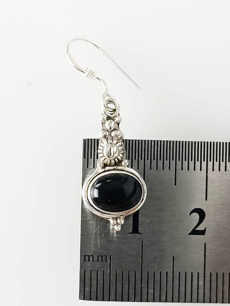 Bohemian textured pillar drop Black ONYX oval gemstones Solid 925 Sterling SILVER earrings, December Birthstone Leo Zodiac Gift, Australia, Zorbajewellers
