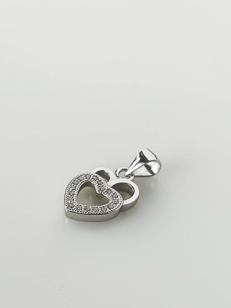 Cubic Zirconia Studded Shining Heart RHODIUM Plated SOLID 925 SILVER Pendant, Cz Heart Sterling Silver Pendant, Rhodium Plated, Australia, Zorbajewellers