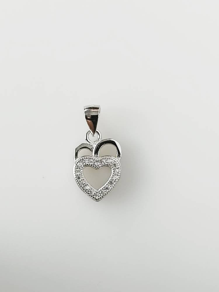 Cubic Zirconia Studded Shining Heart RHODIUM Plated SOLID 925 SILVER Pendant, Cz Heart Sterling Silver Pendant, Rhodium Plated, Australia, Zorbajewellers