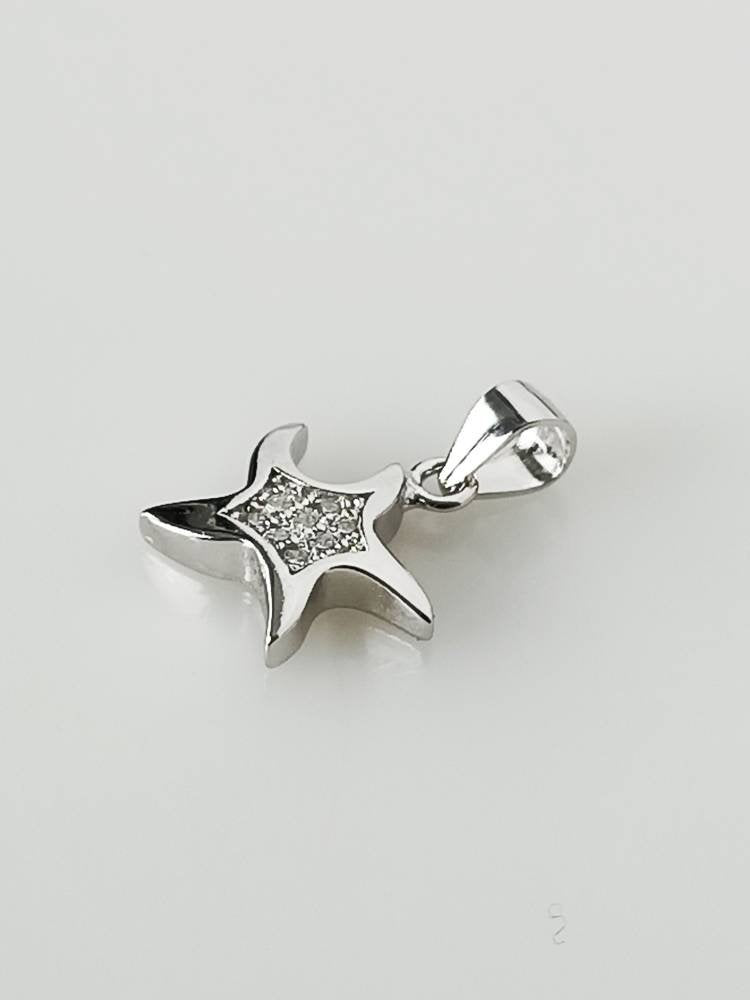 Cubic Zirconia Star Fish RHODIUM Plated SOLID 925 SILVER Pendant, Great Barrier Reef Silver Pendant - Rhodium Plated, Australia, Zorbajewellers