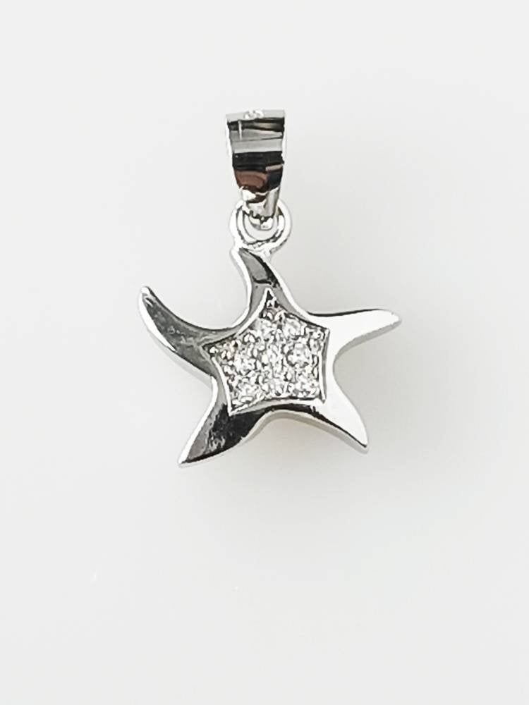 Cubic Zirconia Star Fish RHODIUM Plated SOLID 925 SILVER Pendant, Great Barrier Reef Silver Pendant - Rhodium Plated, Australia, Zorbajewellers