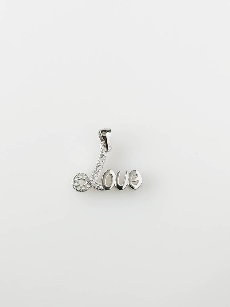Cubic Zirconia RHODIUM Plated LOVE Solid 925 Silver Pendant, Cz studded Romantic LOVE Sterling Silver Pendant - Rhodium Plated, Australia, Zorbajewellers