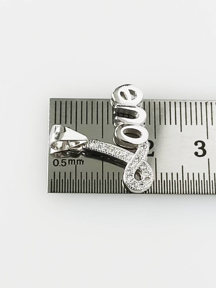 Cubic Zirconia RHODIUM Plated LOVE Solid 925 Silver Pendant, Cz studded Romantic LOVE Sterling Silver Pendant - Rhodium Plated, Australia, Zorbajewellers