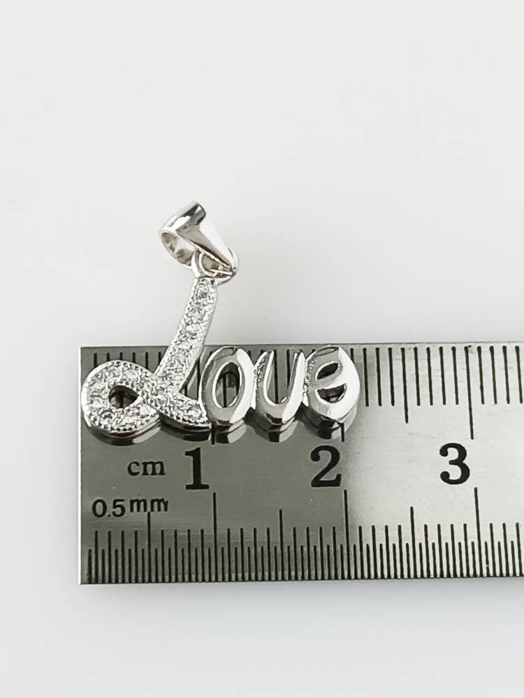 Cubic Zirconia RHODIUM Plated LOVE Solid 925 Silver Pendant, Cz studded Romantic LOVE Sterling Silver Pendant - Rhodium Plated, Australia, Zorbajewellers