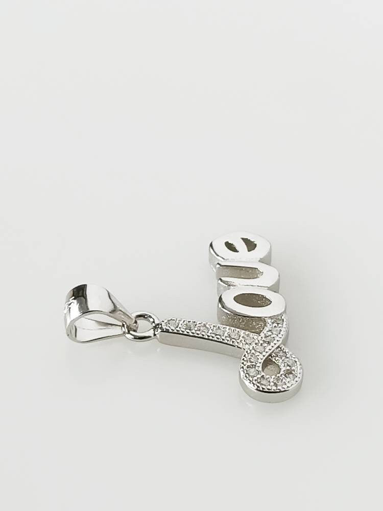 Cubic Zirconia RHODIUM Plated LOVE Solid 925 Silver Pendant, Cz studded Romantic LOVE Sterling Silver Pendant - Rhodium Plated, Australia, Zorbajewellers