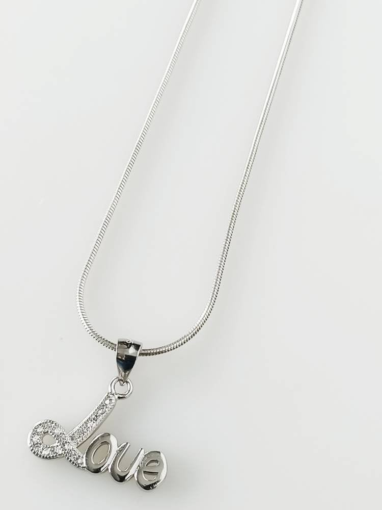 Cubic Zirconia RHODIUM Plated LOVE Solid 925 Silver Pendant, Cz studded Romantic LOVE Sterling Silver Pendant - Rhodium Plated, Australia, Zorbajewellers