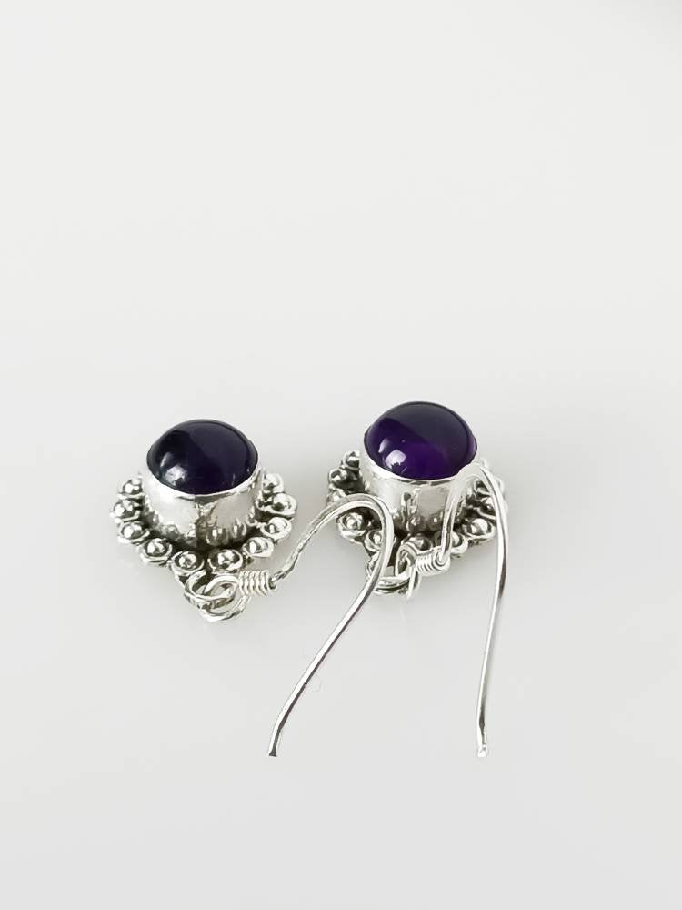 Round AMETHYST in SOLID 925 Oxidized SILVER bohemian beads Earrings, Purple gems, Aquarius Zodiac & February birthstone gift, Australia, Zorbajewellers
