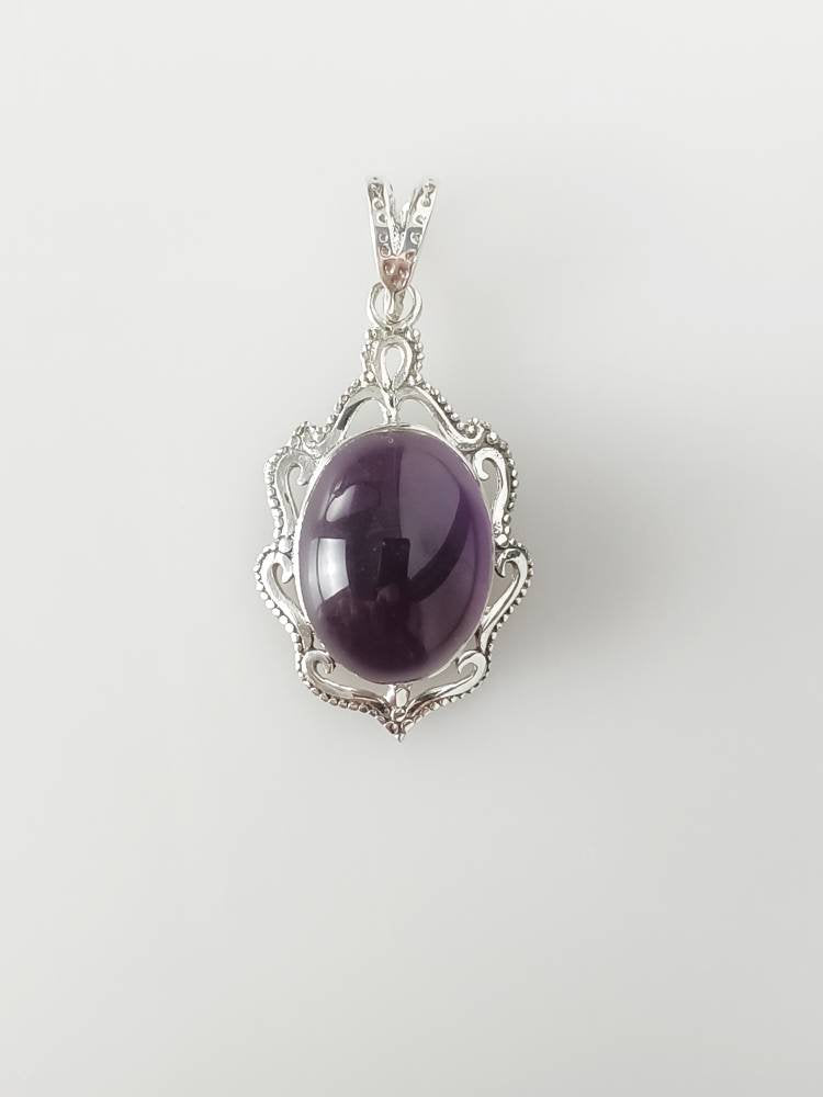 Big Oval Cut AMETHYST gem SOLID Sterling 925 SILVER Bohemian Pendant, Large Amethyst, Aquarius Zodiac & February Birthstone Gift, Australia, Zorbajewellers