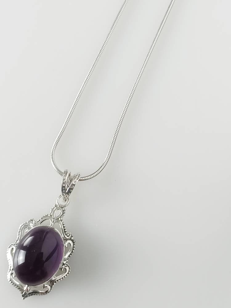 Big Oval Cut AMETHYST gem SOLID Sterling 925 SILVER Bohemian Pendant, Large Amethyst, Aquarius Zodiac & February Birthstone Gift, Australia, Zorbajewellers