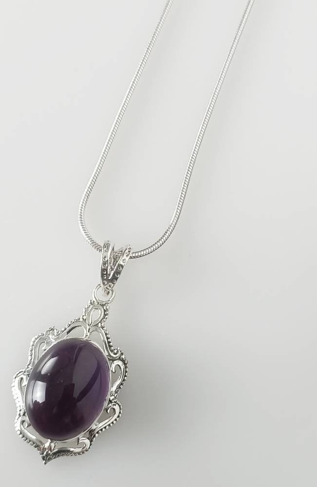 Big Oval Cut AMETHYST gem SOLID Sterling 925 SILVER Bohemian Pendant, Large Amethyst, Aquarius Zodiac & February Birthstone Gift, Australia, Zorbajewellers