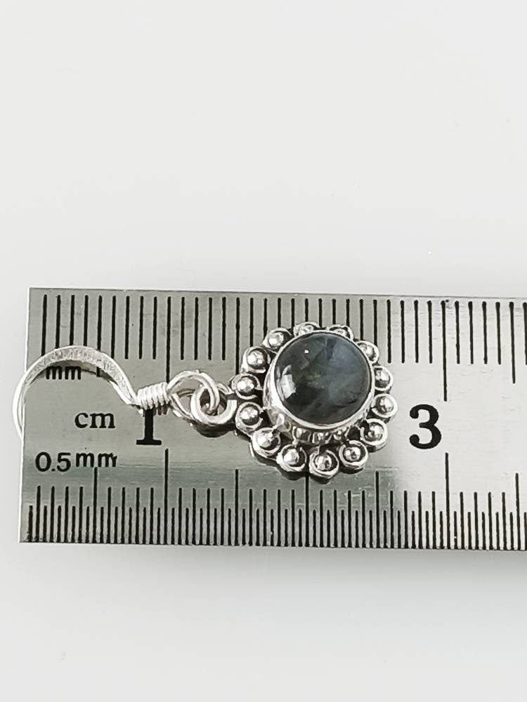 LABRADORITE Gems 925 Oxidized SILVER BEADS earrings, Round Gray Labradorite Gems Silver Earrings, Green Blue Gray Gems Earrings, Australia, Zorbajewellers