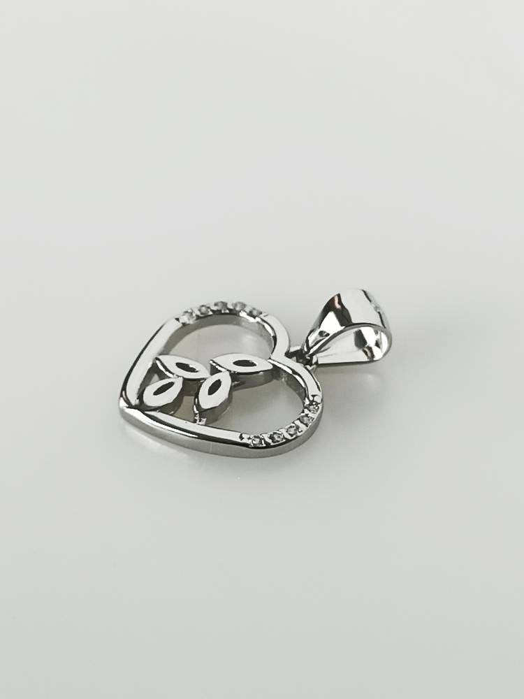 Cubic Zirconia Heart leaves RHODIUM Plated SOLID 925 SILVER Pendant, Environmental art Cz Sterling Silver Rhodium Plated Pendant , Australia, Zorbajewellers