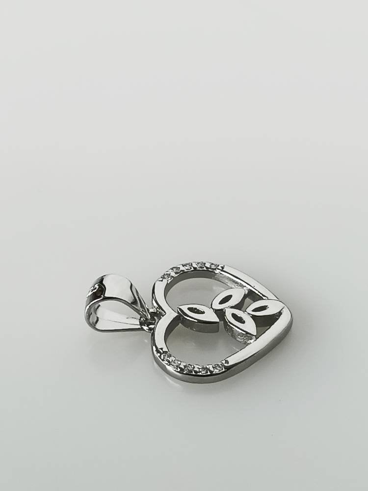 Cubic Zirconia Heart leaves RHODIUM Plated SOLID 925 SILVER Pendant, Environmental art Cz Sterling Silver Rhodium Plated Pendant , Australia, Zorbajewellers