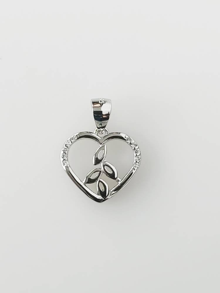 Cubic Zirconia Heart leaves RHODIUM Plated SOLID 925 SILVER Pendant, Environmental art Cz Sterling Silver Rhodium Plated Pendant , Australia, Zorbajewellers
