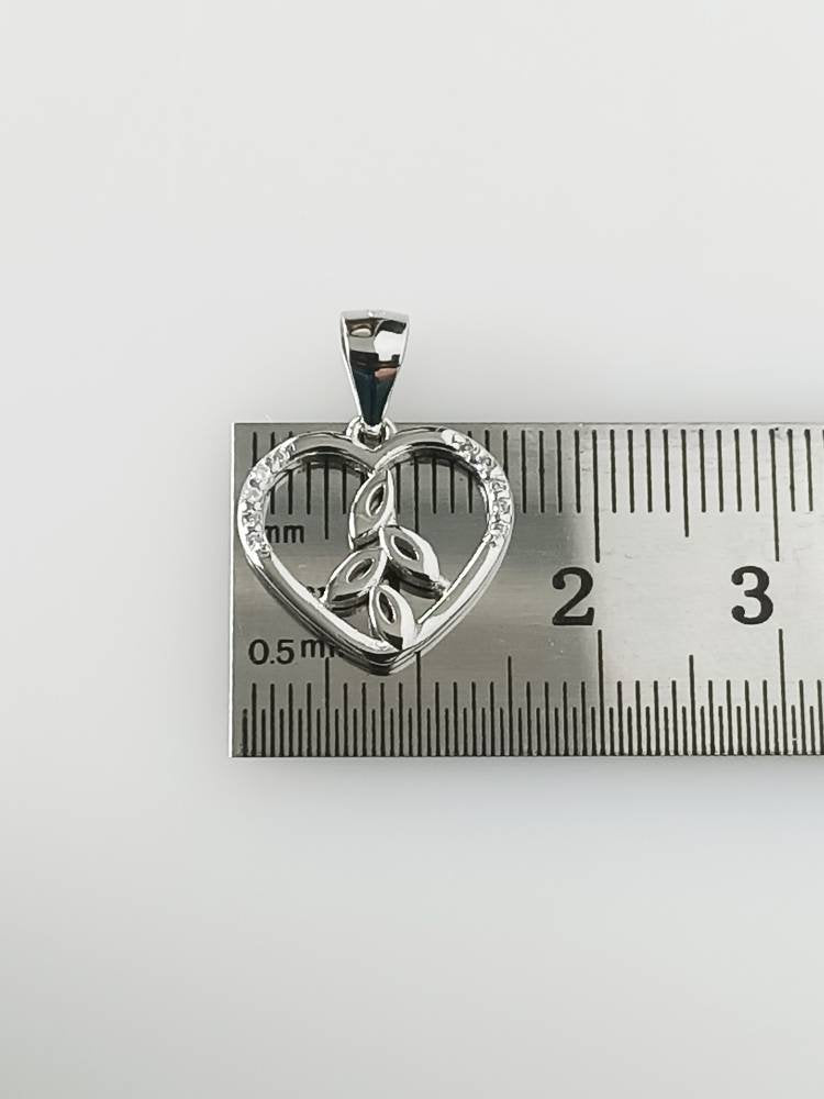 Cubic Zirconia Heart leaves RHODIUM Plated SOLID 925 SILVER Pendant, Environmental art Cz Sterling Silver Rhodium Plated Pendant , Australia, Zorbajewellers