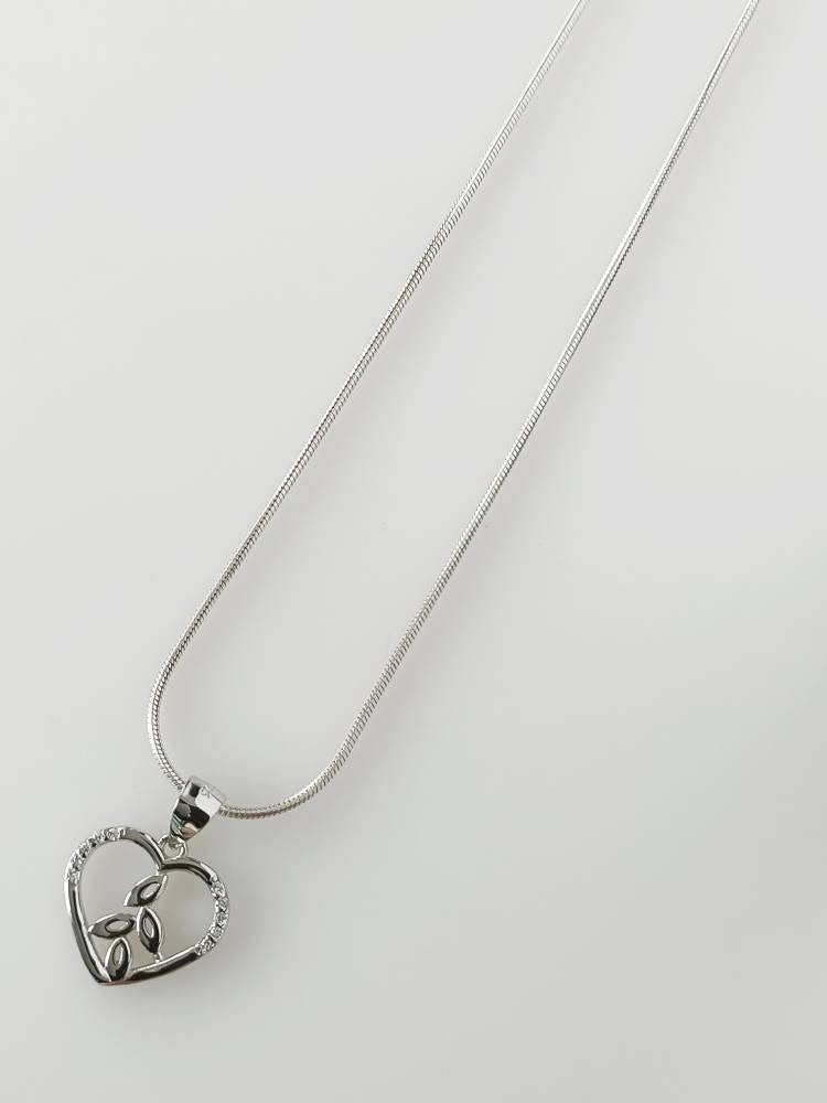 Cubic Zirconia Heart leaves RHODIUM Plated SOLID 925 SILVER Pendant, Environmental art Cz Sterling Silver Rhodium Plated Pendant , Australia, Zorbajewellers