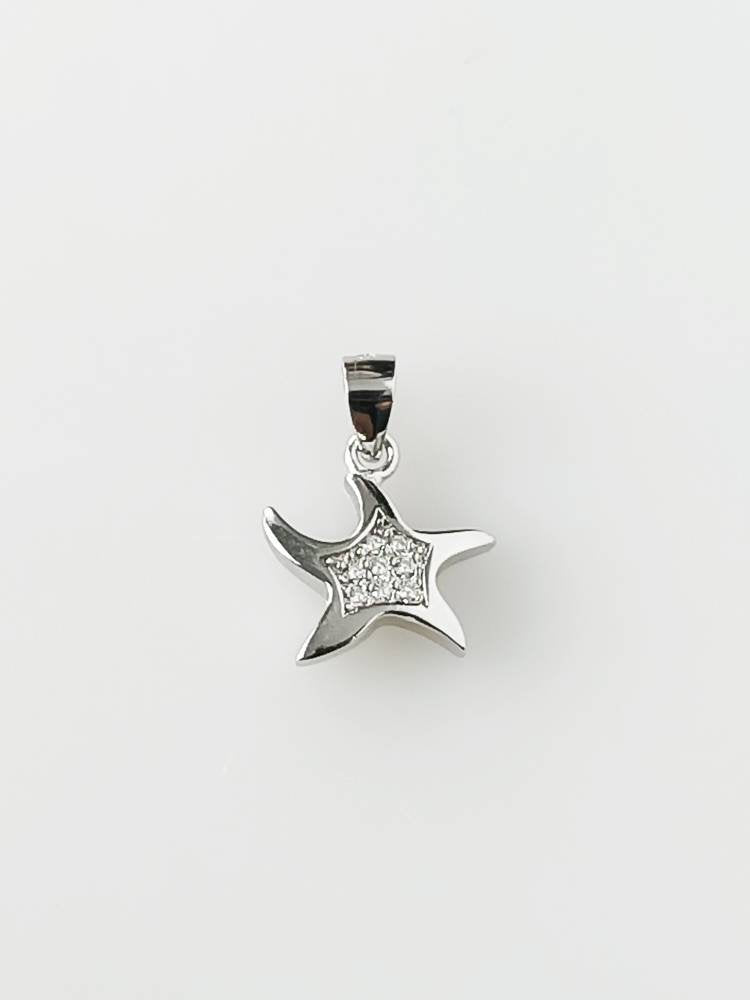 Cubic Zirconia Star Fish RHODIUM Plated SOLID 925 SILVER Pendant, Great Barrier Reef Silver Pendant - Rhodium Plated, Australia, Zorbajewellers