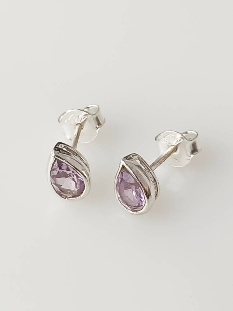 Purple Amethyst Teardrop Sterling Silver Stud Earrings, Minimalist Earrings, Aquarius Birthstone, Feb Birthday Gift, Silver Studs Australia, Zorbajewellers