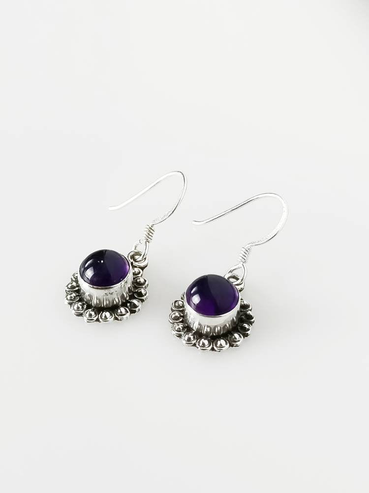 Round AMETHYST in SOLID 925 Oxidized SILVER bohemian beads Earrings, Purple gems, Aquarius Zodiac & February birthstone gift, Australia, Zorbajewellers