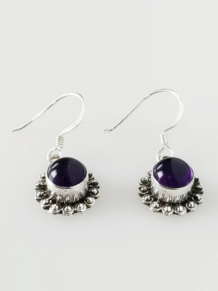 Round AMETHYST in SOLID 925 Oxidized SILVER bohemian beads Earrings, Purple gems, Aquarius Zodiac & February birthstone gift, Australia, Zorbajewellers