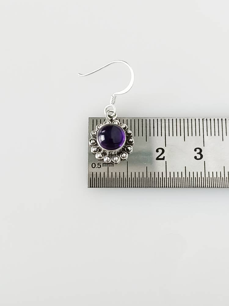 Round AMETHYST in SOLID 925 Oxidized SILVER bohemian beads Earrings, Purple gems, Aquarius Zodiac & February birthstone gift, Australia, Zorbajewellers