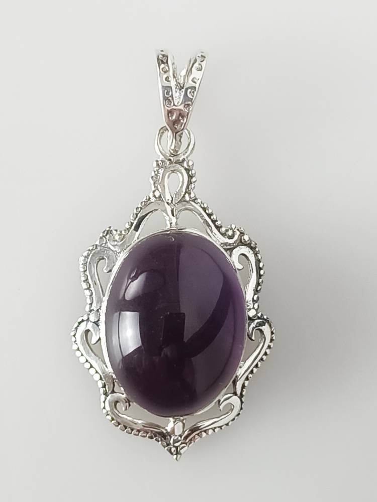 Big Oval Cut AMETHYST gem SOLID Sterling 925 SILVER Bohemian Pendant, Large Amethyst, Aquarius Zodiac & February Birthstone Gift, Australia, Zorbajewellers