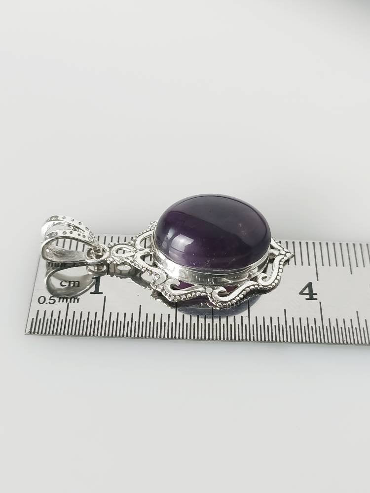 Big Oval Cut AMETHYST gem SOLID Sterling 925 SILVER Bohemian Pendant, Large Amethyst, Aquarius Zodiac & February Birthstone Gift, Australia, Zorbajewellers