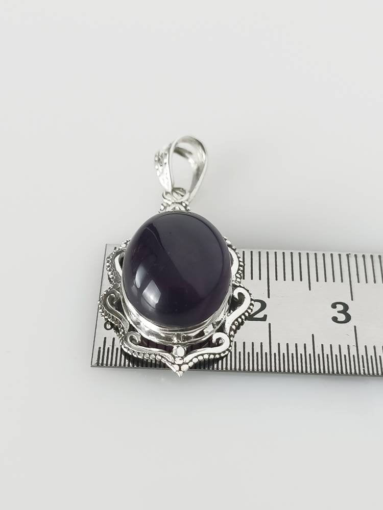 Big Oval Cut AMETHYST gem SOLID Sterling 925 SILVER Bohemian Pendant, Large Amethyst, Aquarius Zodiac & February Birthstone Gift, Australia, Zorbajewellers