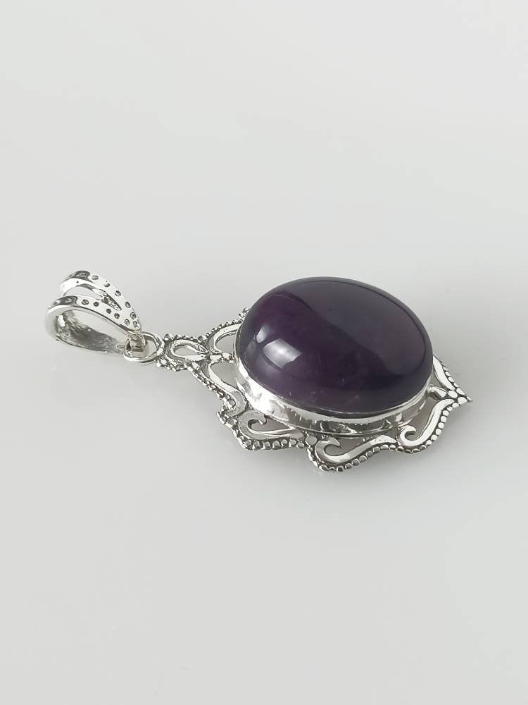 Big Oval Cut AMETHYST gem SOLID Sterling 925 SILVER Bohemian Pendant, Large Amethyst, Aquarius Zodiac & February Birthstone Gift, Australia, Zorbajewellers