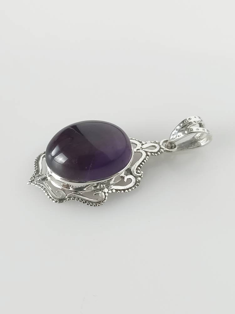 Big Oval Cut AMETHYST gem SOLID Sterling 925 SILVER Bohemian Pendant, Large Amethyst, Aquarius Zodiac & February Birthstone Gift, Australia, Zorbajewellers