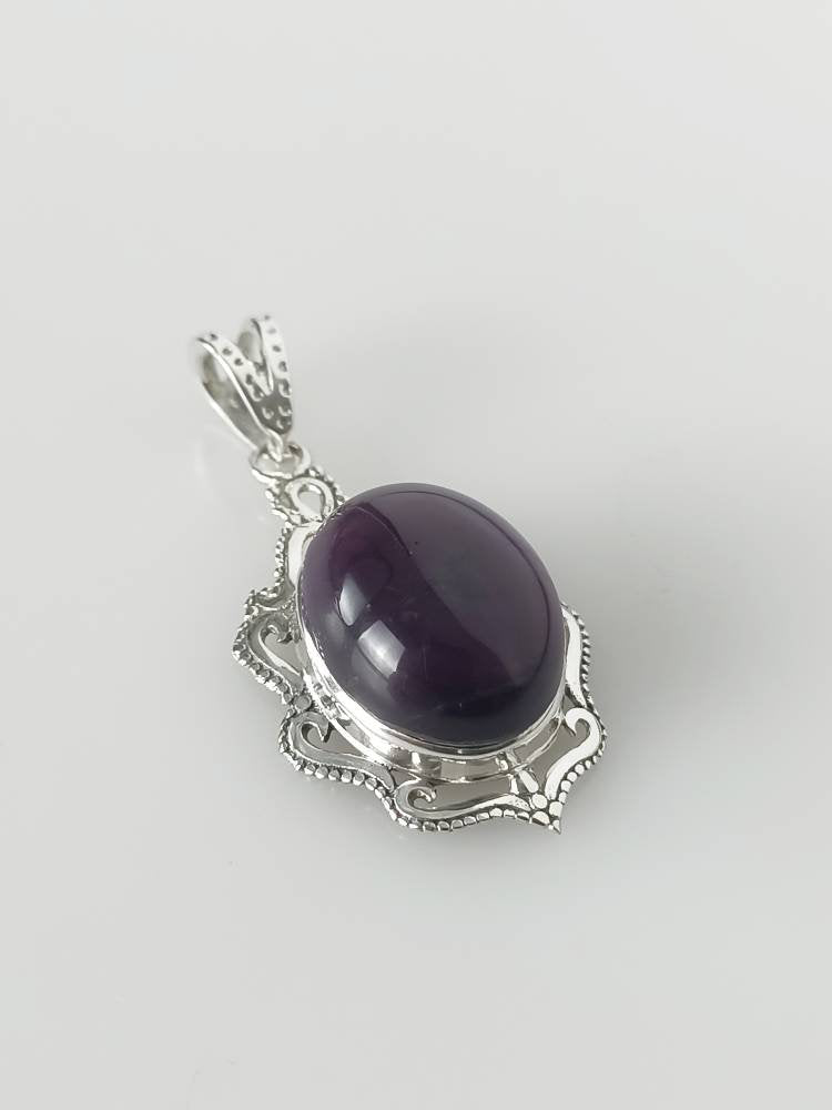 Big Oval Cut AMETHYST gem SOLID Sterling 925 SILVER Bohemian Pendant, Large Amethyst, Aquarius Zodiac & February Birthstone Gift, Australia, Zorbajewellers